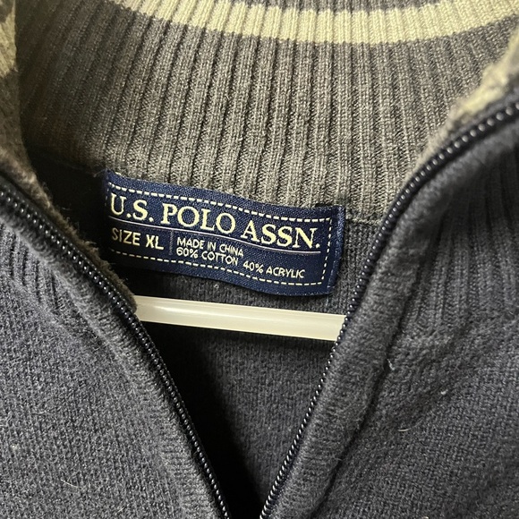 US Polo Assn. Men’s Full Front Zip 100% Cotton Sweater Navy Size Xl - Picture 2 of 3